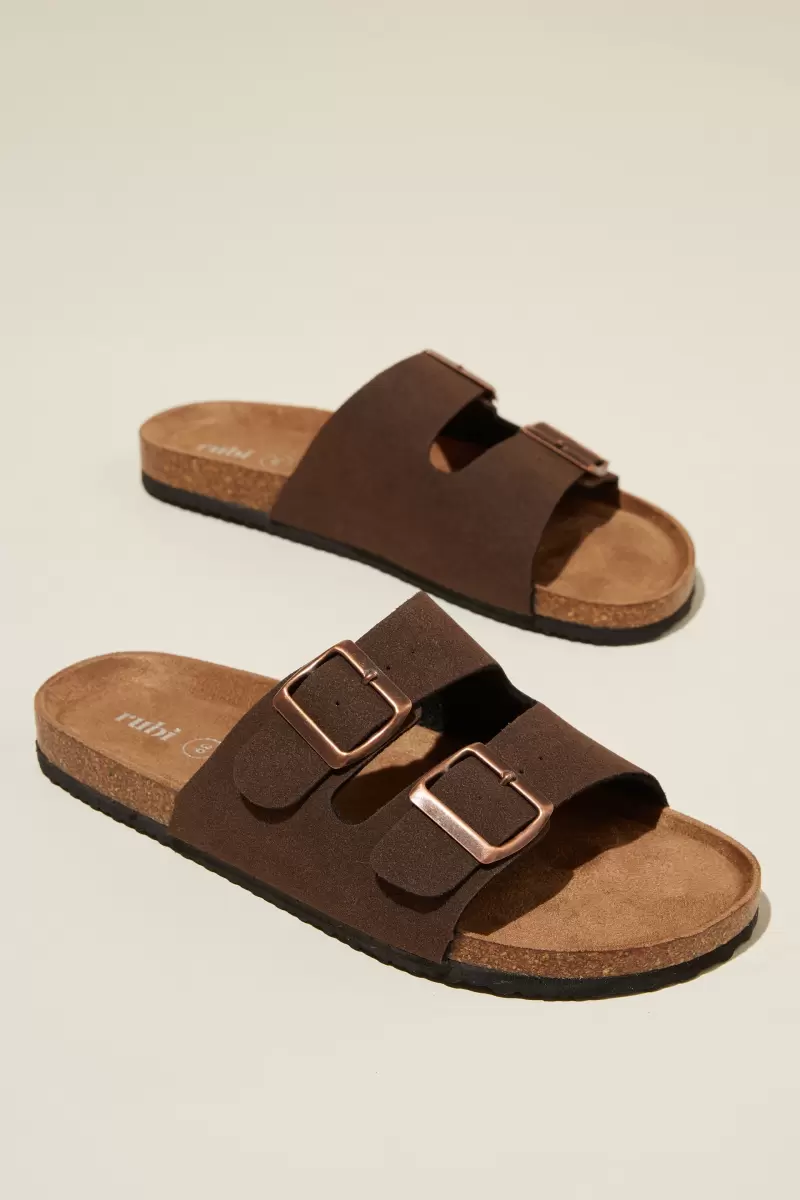 Shoes & Slippers Natural Rich Brown Micro Cotton On Rex Double Buckle Slide Women