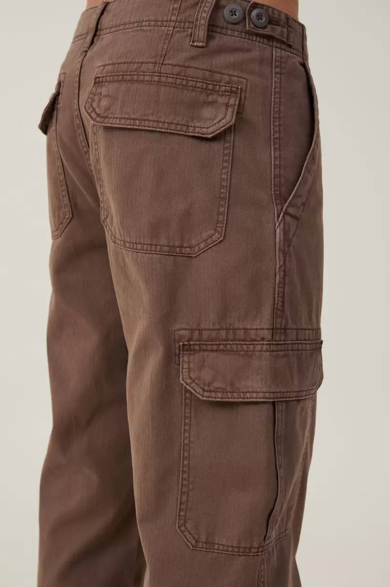Sleek Pants Vintage Dark Brown Herringbone Men Cotton On Tactical Cargo Pant - 2