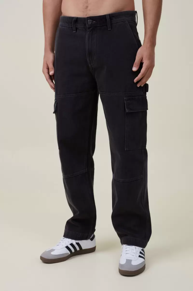 Panel Cargo Garage Black Baggy Jean Men Stylish Cotton On Pants