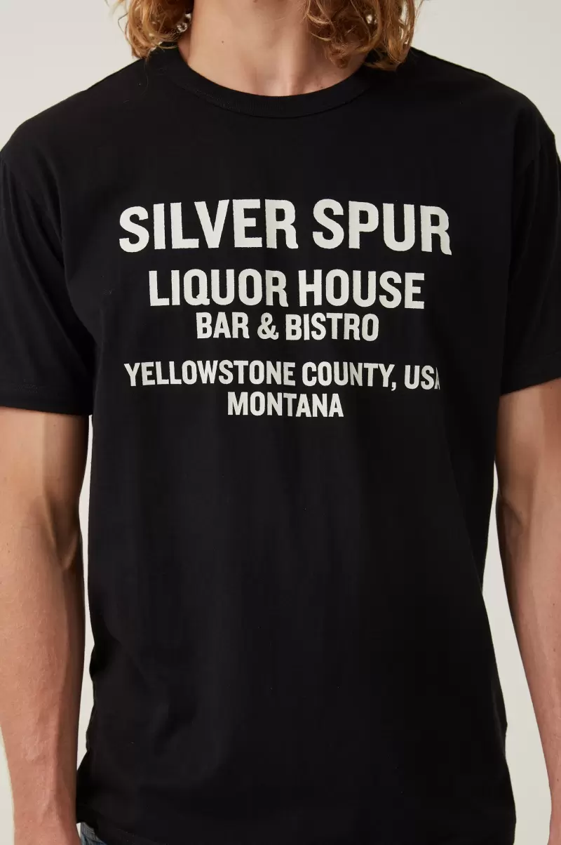Men Cotton On Loose Fit Art T-Shirt Top Black/Silver Spur Graphic T-Shirts - 2