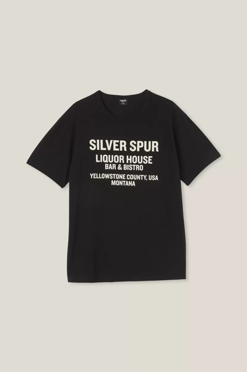 Men Cotton On Loose Fit Art T-Shirt Top Black/Silver Spur Graphic T-Shirts - 3