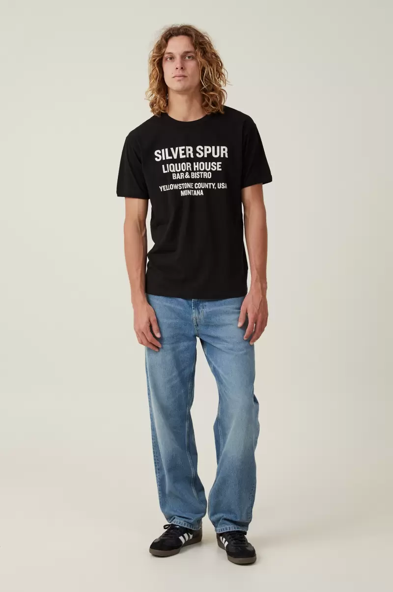 Men Cotton On Loose Fit Art T-Shirt Top Black/Silver Spur Graphic T-Shirts