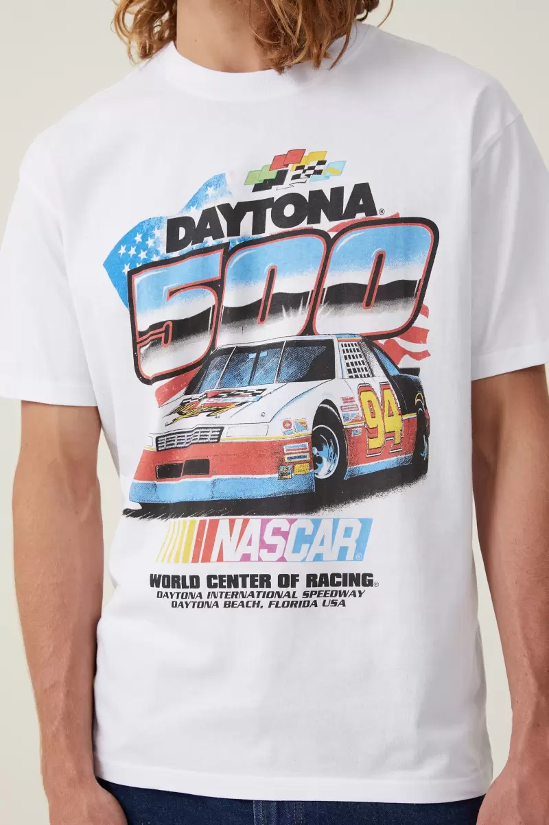 Cotton On Lcn Ncr White/Daytona 500 Free Graphic T-Shirts Nascar Loose Fit T-Shirt Men - 2