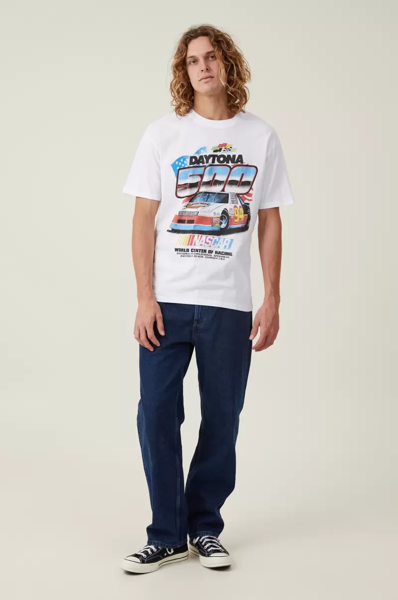 Cotton On Lcn Ncr White/Daytona 500 Free Graphic T-Shirts Nascar Loose Fit T-Shirt Men