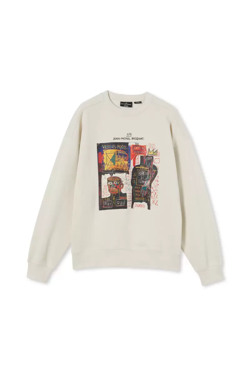 Graphic T-Shirts Cotton On Lcn Bsq Ivory/ The Italian Bargain Men Basquiat Oversized Crew Sweater - 3