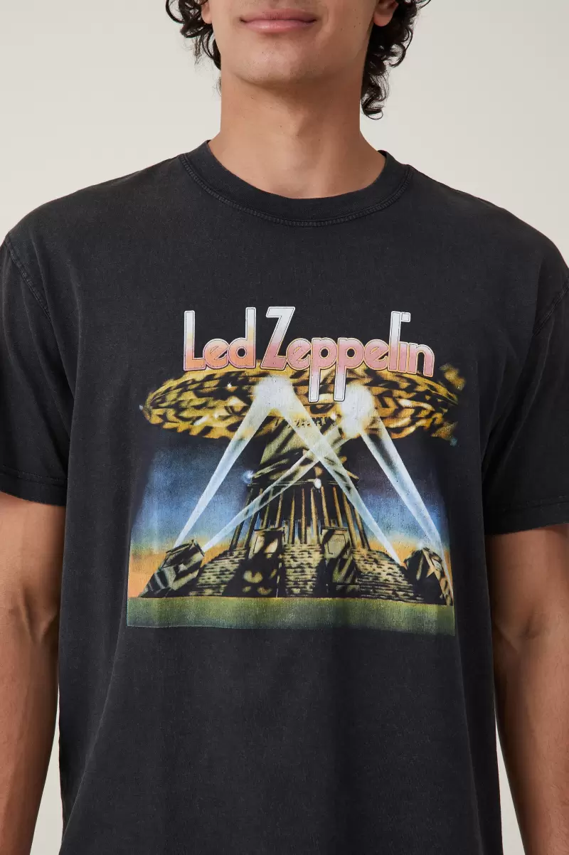 Graphic T-Shirts Men Cotton On Rugged Lcn Pro Black/Led Zeppelin - Overhead Premium Loose Fit Music T-Shirt - 2