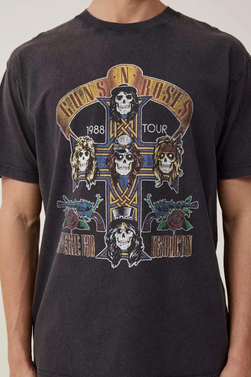 Lcn Bra Washed Black/Guns N Roses - 1988 Tour Graphic T-Shirts Premium Loose Fit Music T-Shirt Men Resilient Cotton On - 2