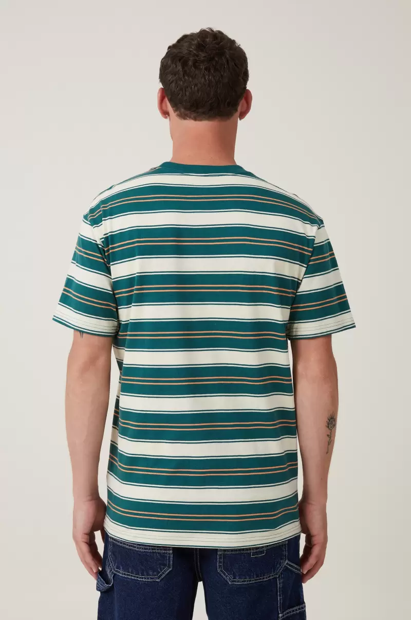 Graphic T-Shirts Guaranteed Loose Fit Stripe T-Shirt Men Cotton On Green Everyday Stripe - 1