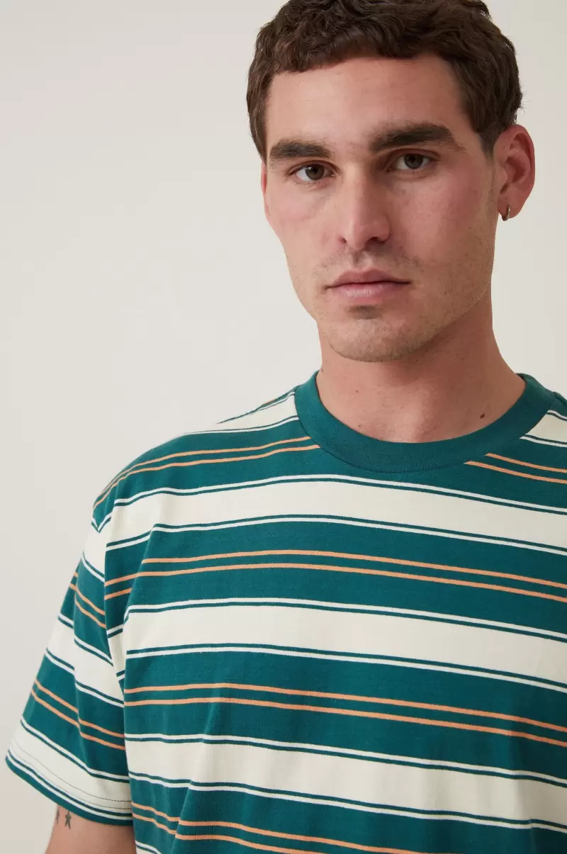 Graphic T-Shirts Guaranteed Loose Fit Stripe T-Shirt Men Cotton On Green Everyday Stripe - 2