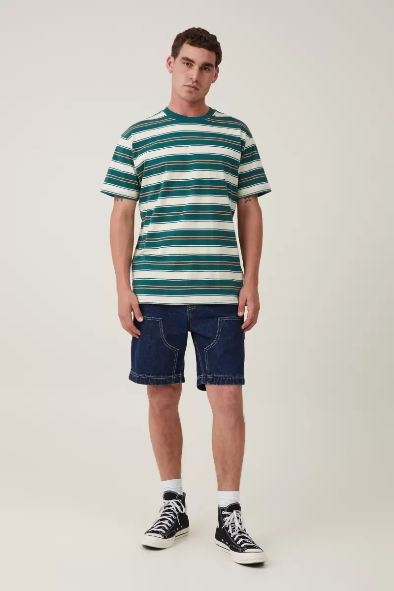 Graphic T-Shirts Guaranteed Loose Fit Stripe T-Shirt Men Cotton On Green Everyday Stripe