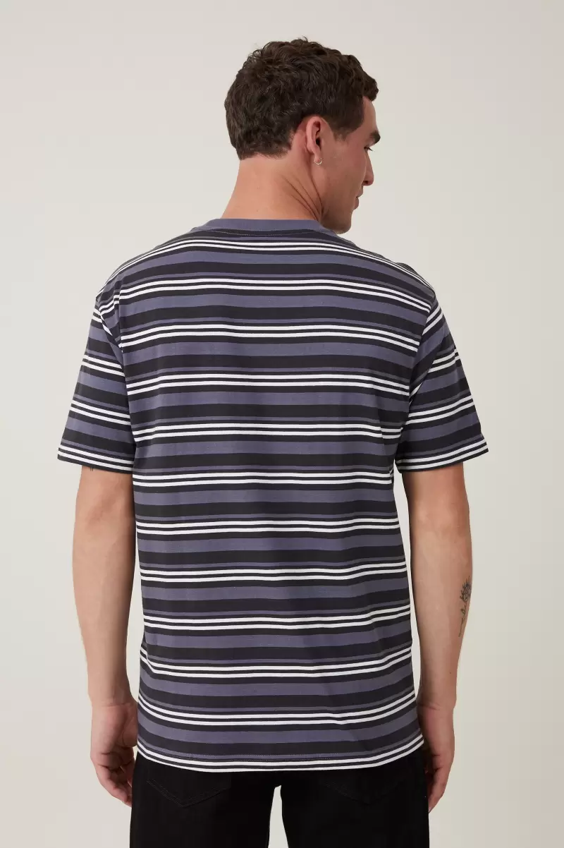 Cotton On Loose Fit Stripe T-Shirt Washed Black Triple Stripe Cozy Men Graphic T-Shirts - 1