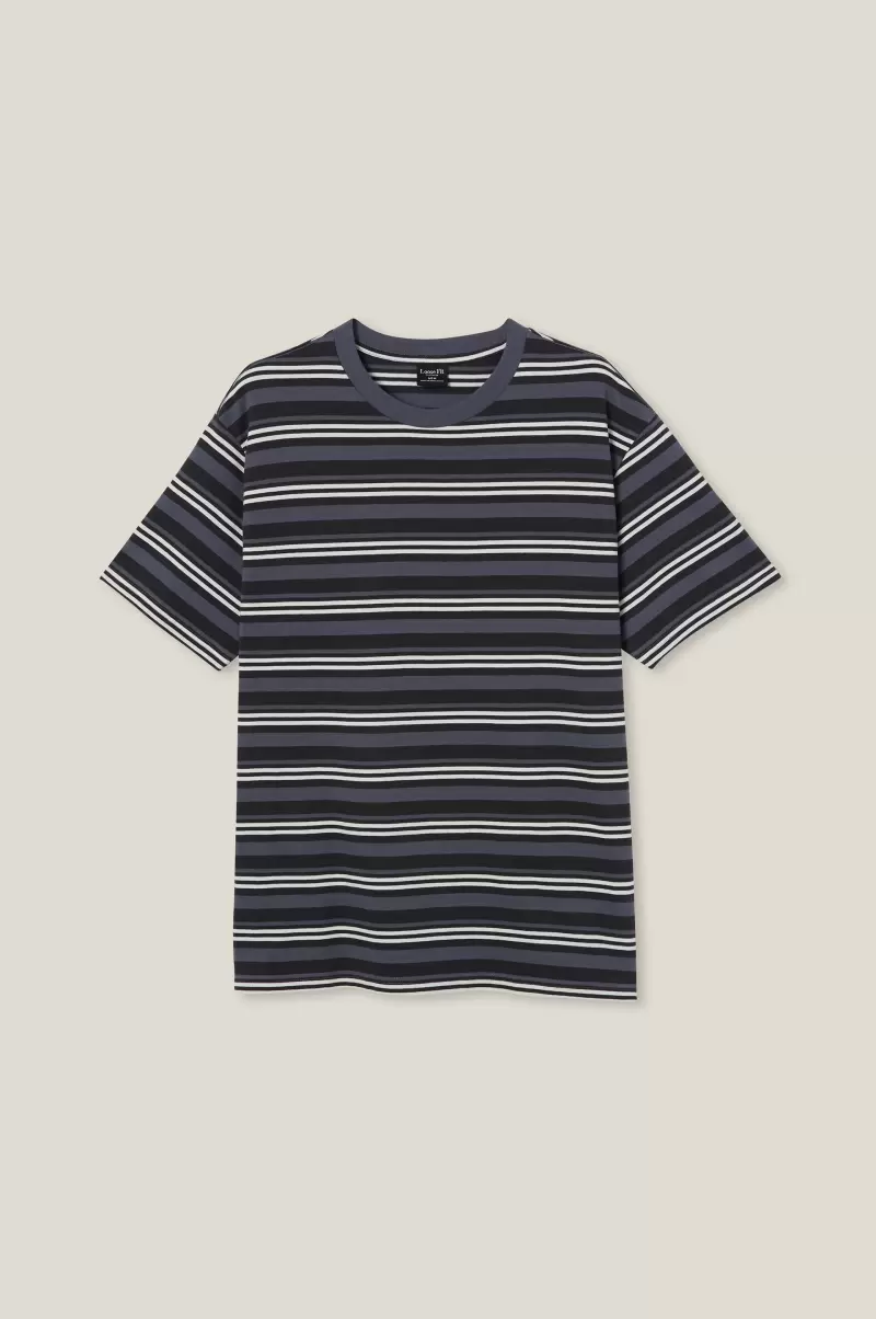 Cotton On Loose Fit Stripe T-Shirt Washed Black Triple Stripe Cozy Men Graphic T-Shirts - 3