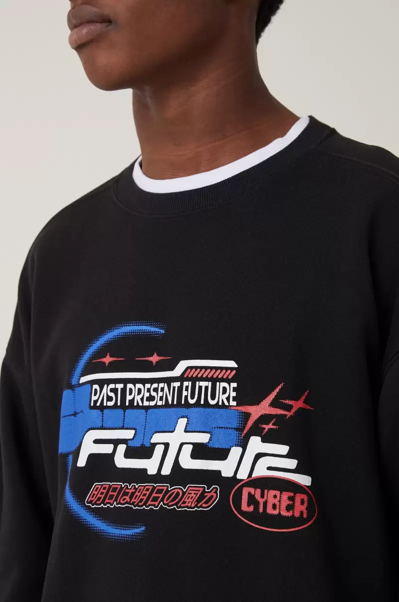 Expert Oversized Graphic Sweater Men Cotton On Black/Cyber Future Graphic T-Shirts - 2
