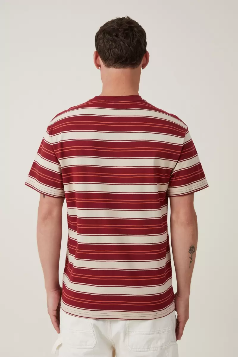 Cotton On Crimson Everyday Stripe Loose Fit Stripe T-Shirt Graphic T-Shirts Men Exclusive - 1