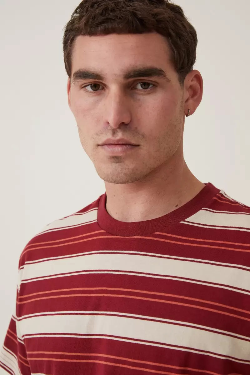 Cotton On Crimson Everyday Stripe Loose Fit Stripe T-Shirt Graphic T-Shirts Men Exclusive - 2