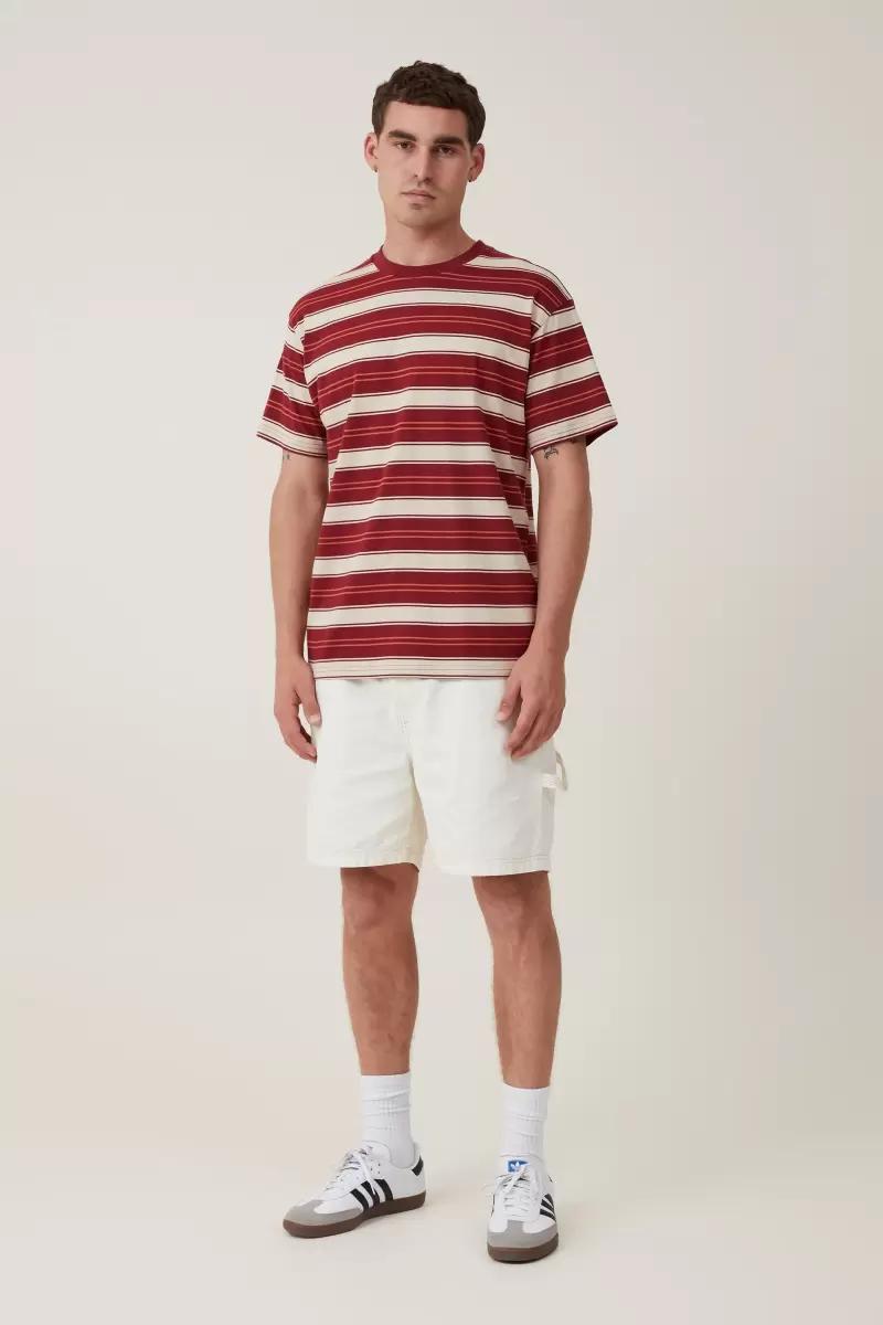 Cotton On Crimson Everyday Stripe Loose Fit Stripe T-Shirt Graphic T-Shirts Men Exclusive