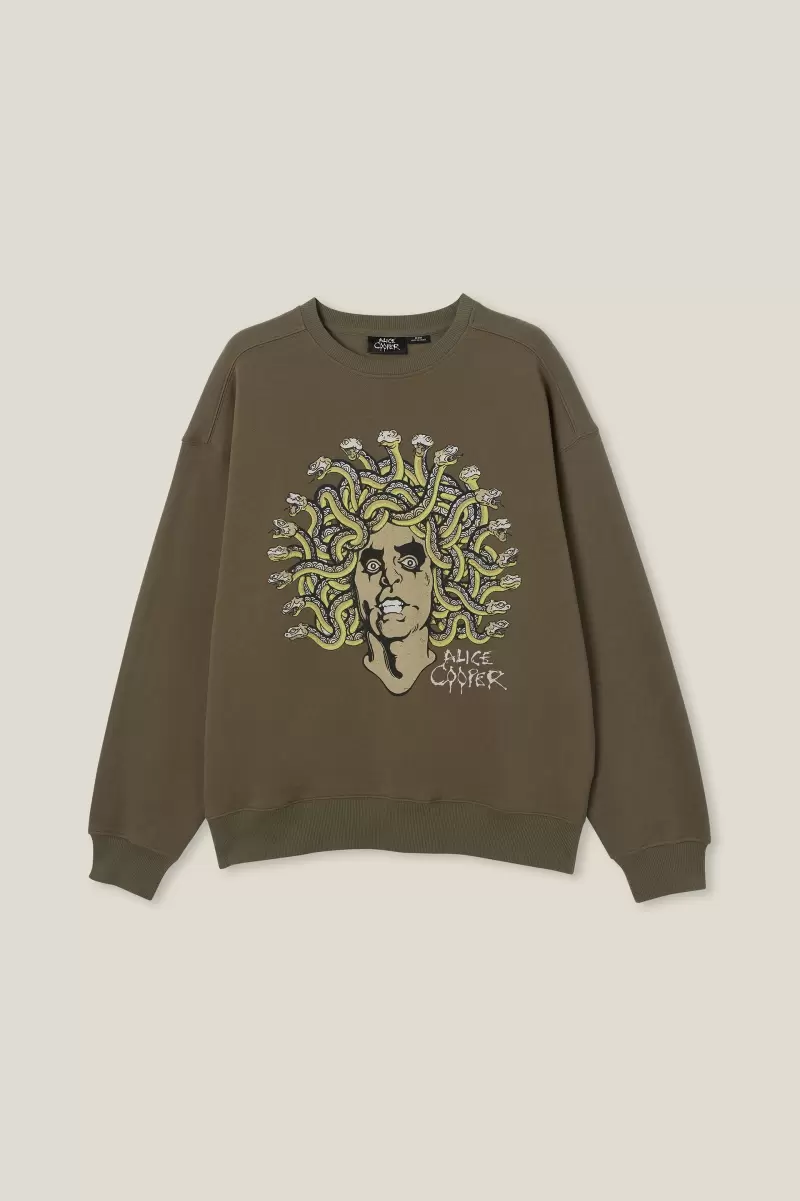 Alice Cooper Crew Sweater Graphic T-Shirts Durable Cotton On Men Lcn Gm Military/Alice Cooper - Medusa - 3