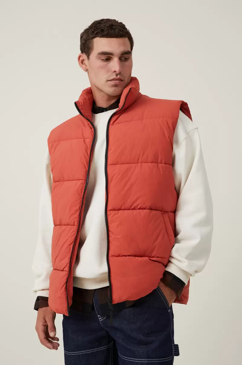 Recycled Puffer Vest Men Cotton On Jackets Promo Burnt Orange