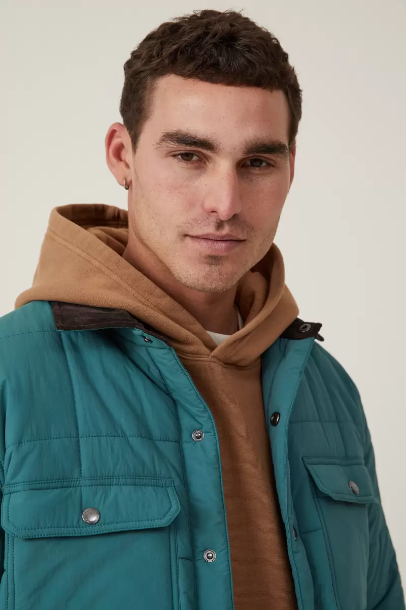 Puffer Shacket Cotton On Jackets Trusted Men Green - 2