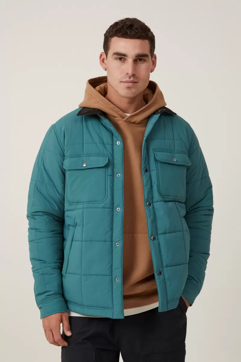 Puffer Shacket Cotton On Jackets Trusted Men Green