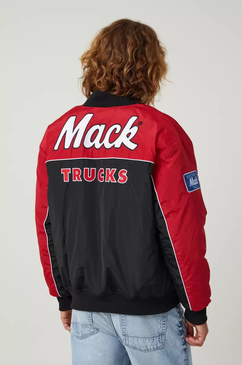 Cotton On Mack Truck Bomber Jacket Lcn Mac Black/Red Jackets Discover Men - 1