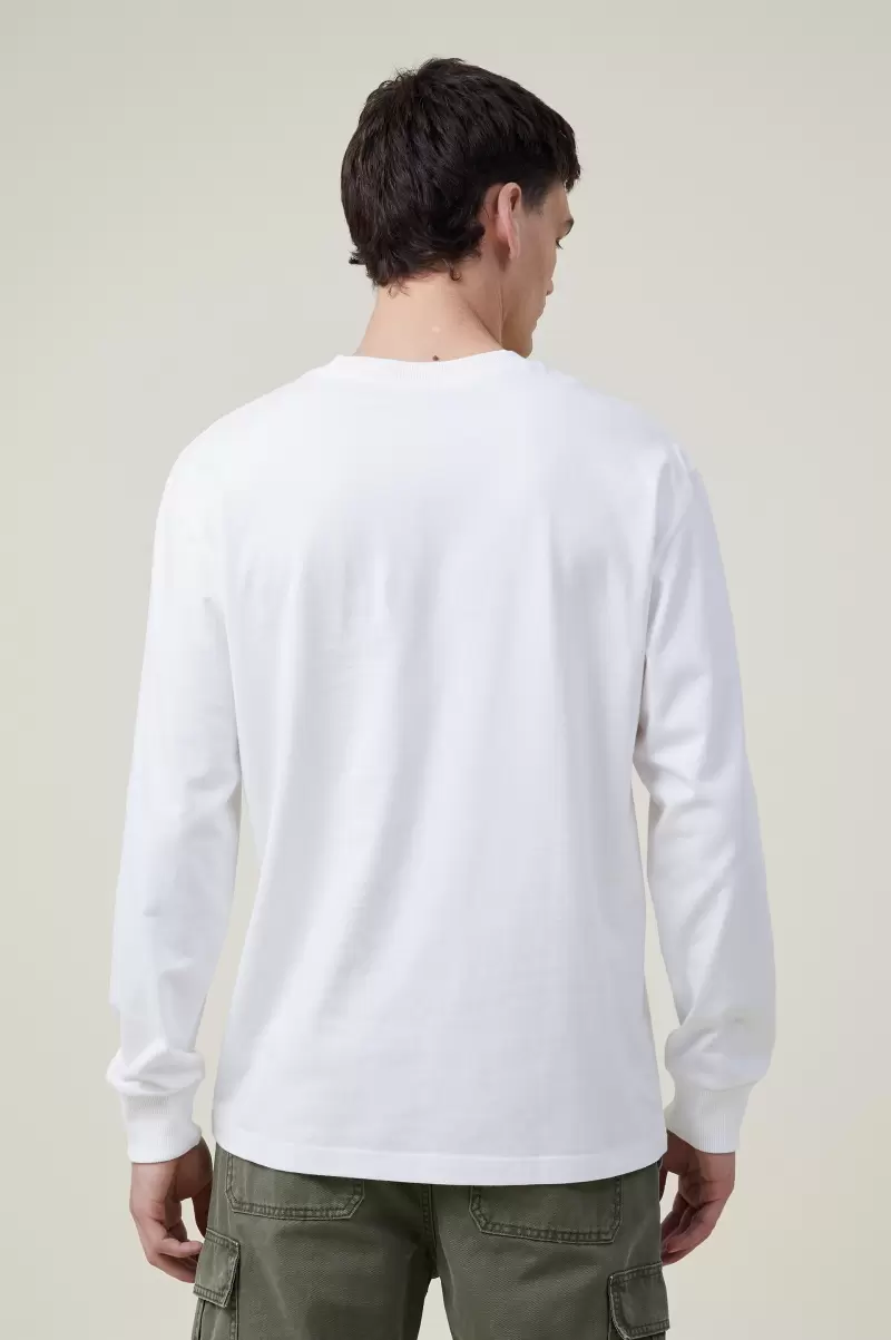 Men Loose Fit Long Sleeve Tshirt Vintage White Cotton On Sweaters Practical - 1