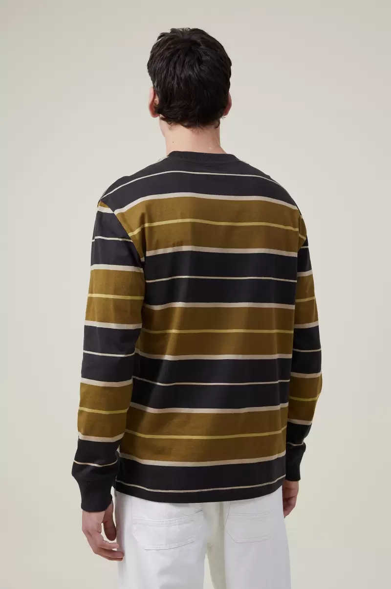 Seamless Loose Fit Long Sleeve Tshirt Khaki Skate Stripe Sweaters Men Cotton On - 1