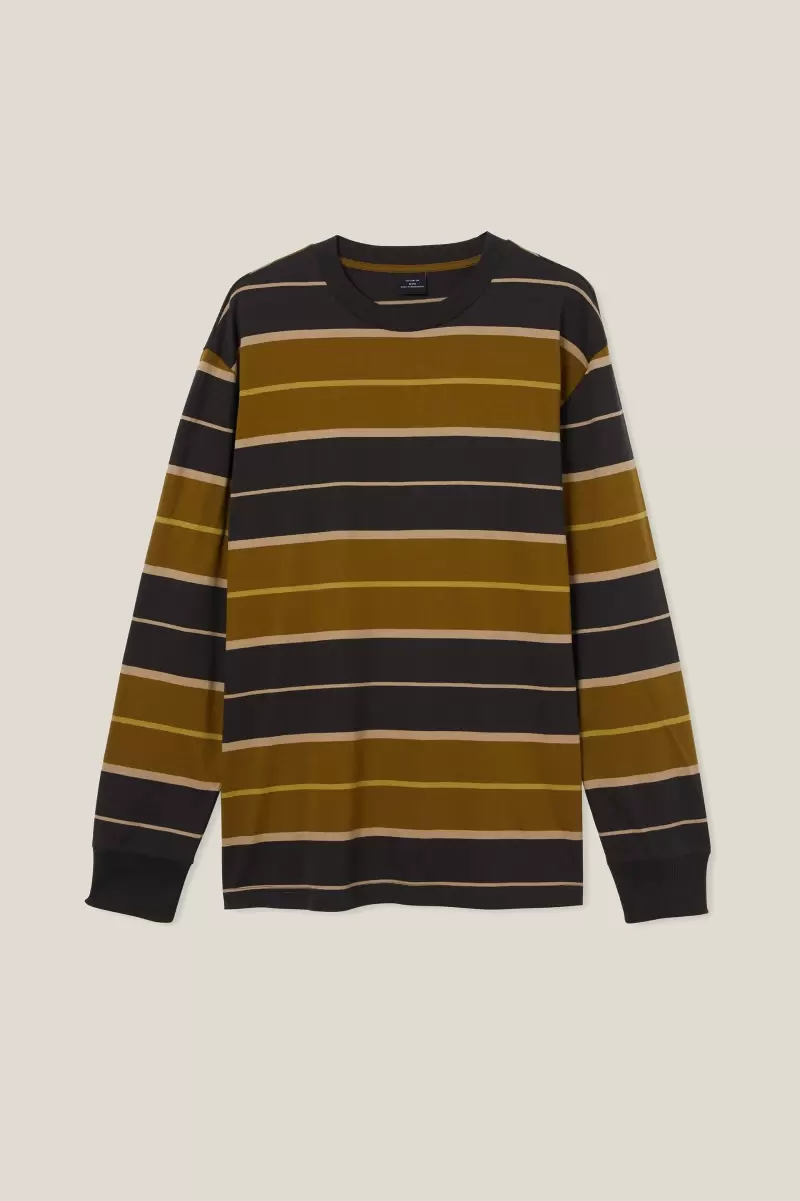 Seamless Loose Fit Long Sleeve Tshirt Khaki Skate Stripe Sweaters Men Cotton On - 3