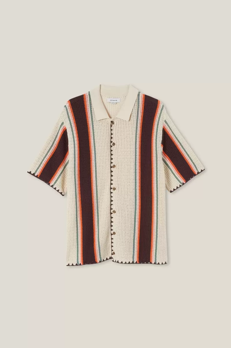 Men Innovative Cotton On Shirts & Polos Pablo Short Sleeve Shirt Stone Vert Stripe - 3