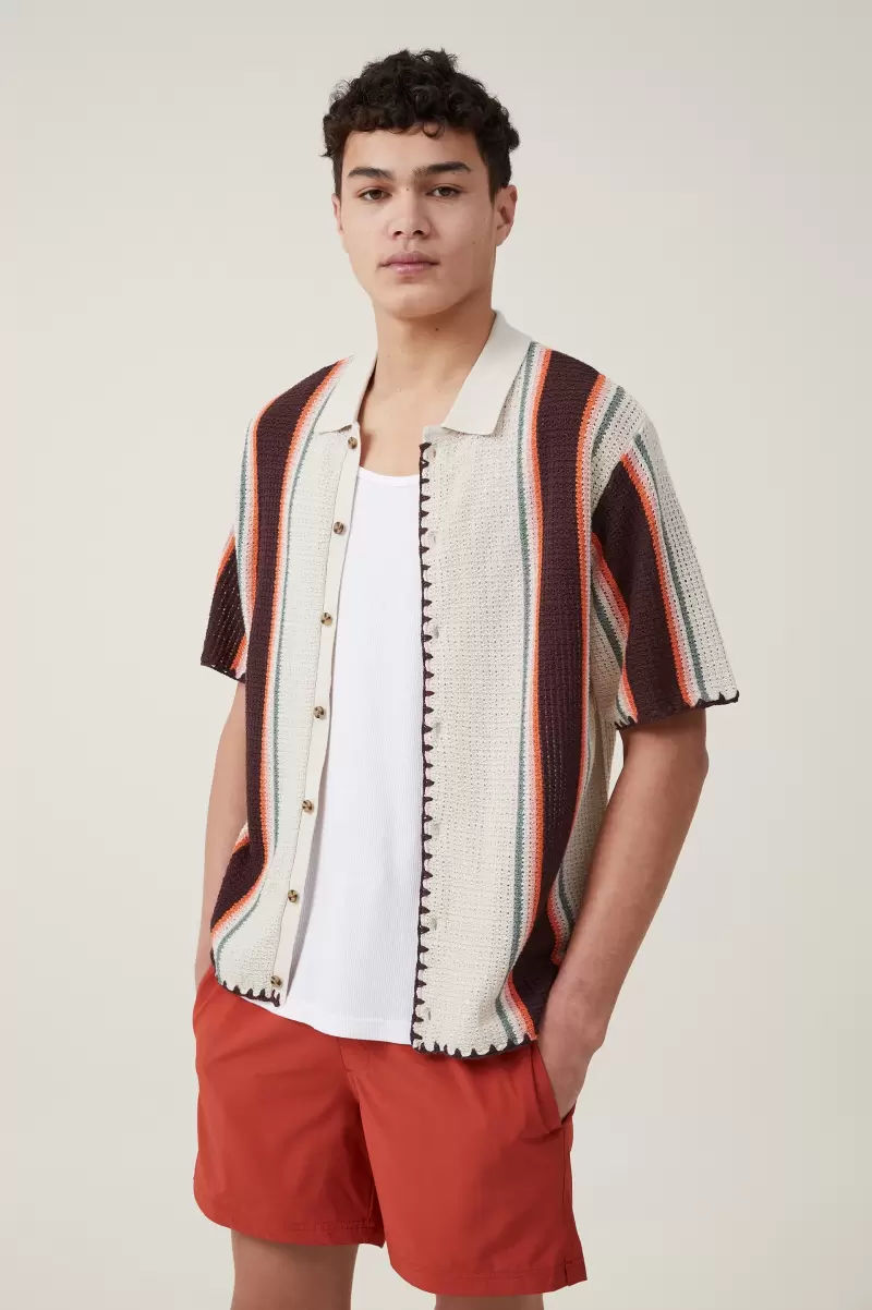 Men Innovative Cotton On Shirts & Polos Pablo Short Sleeve Shirt Stone Vert Stripe - 4