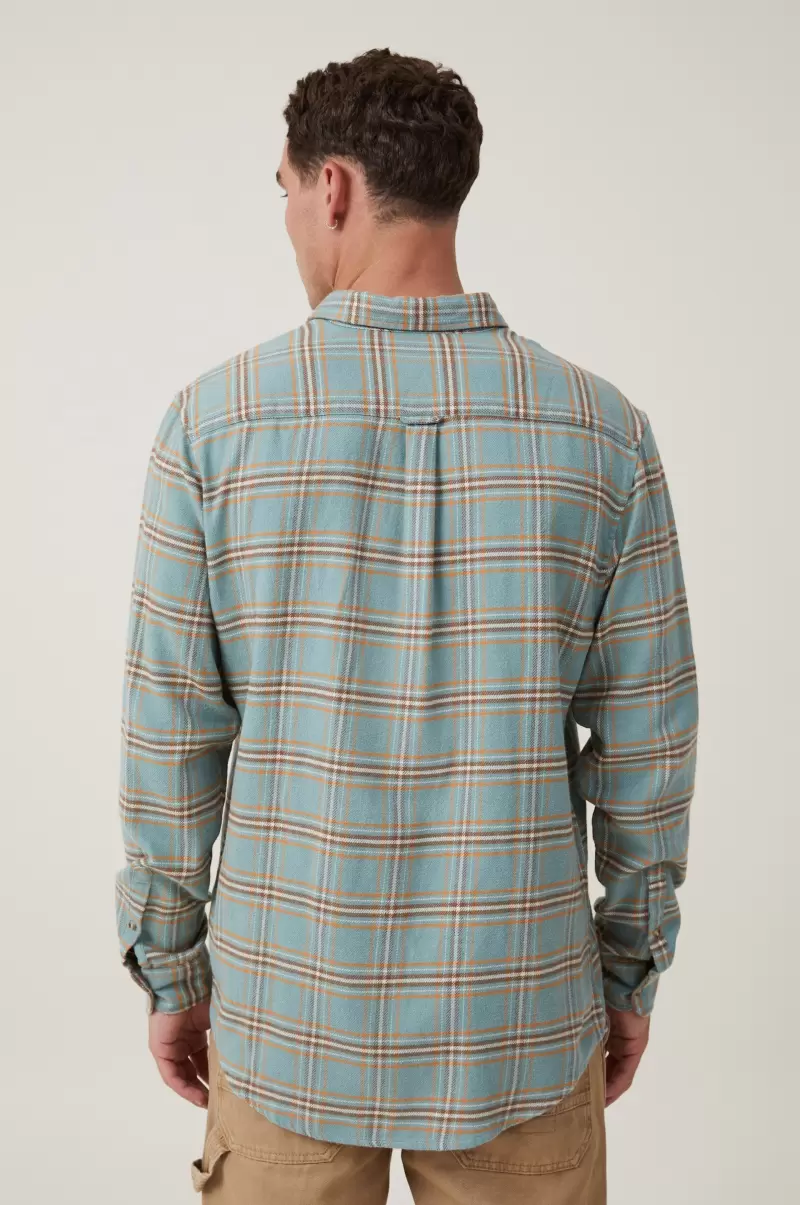 Affordable Cotton On Teal Textured Check Shirts & Polos Men Camden Long Sleeve Shirt - 1