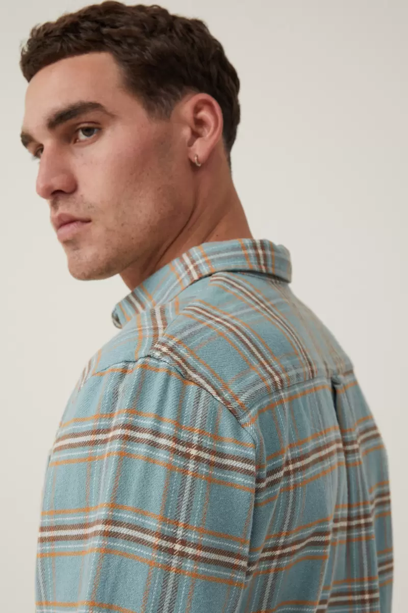 Affordable Cotton On Teal Textured Check Shirts & Polos Men Camden Long Sleeve Shirt - 2