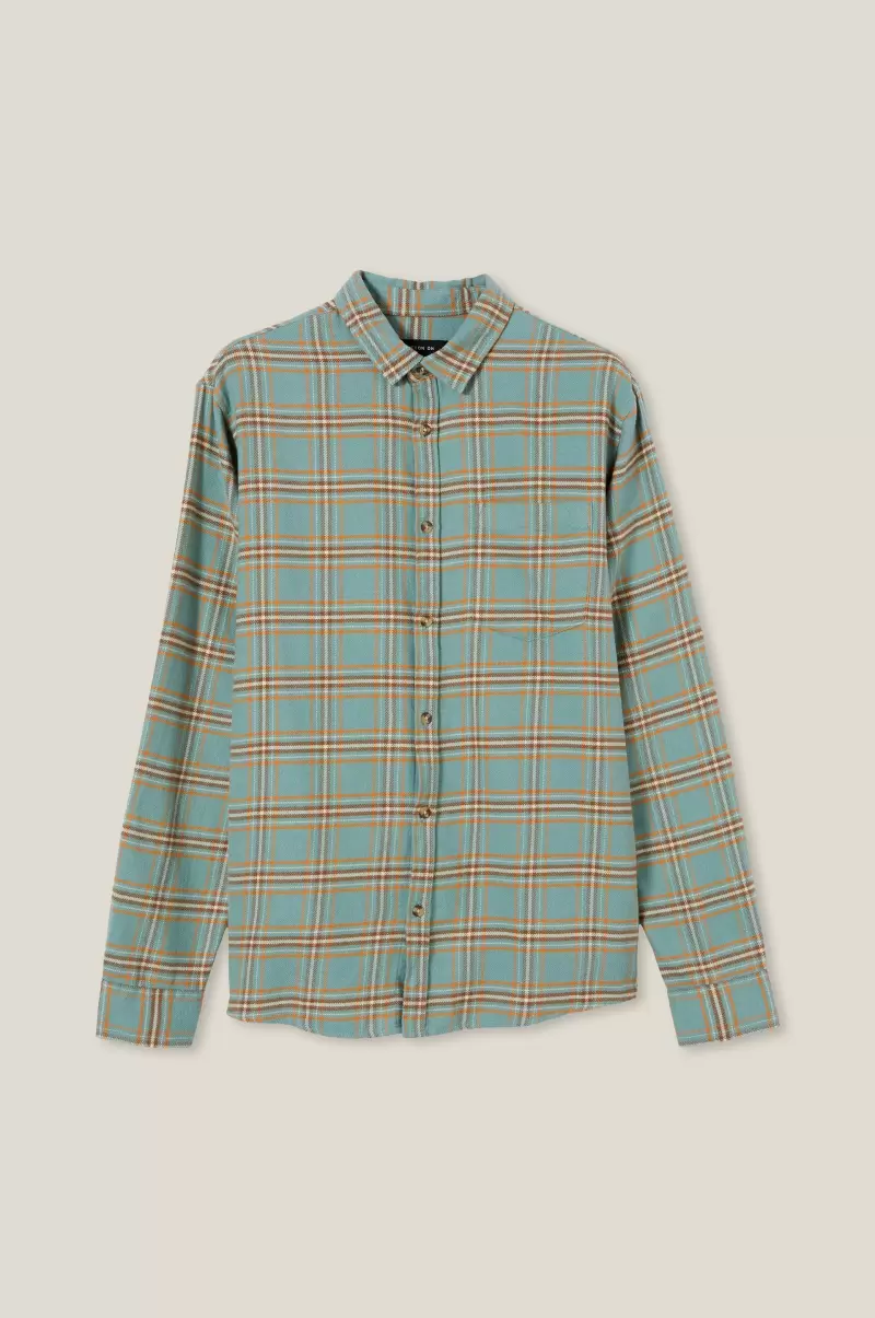 Affordable Cotton On Teal Textured Check Shirts & Polos Men Camden Long Sleeve Shirt - 3