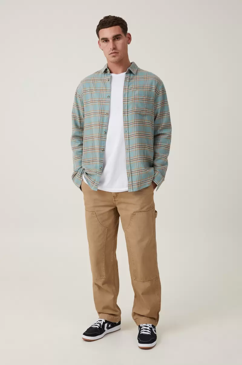 Affordable Cotton On Teal Textured Check Shirts & Polos Men Camden Long Sleeve Shirt
