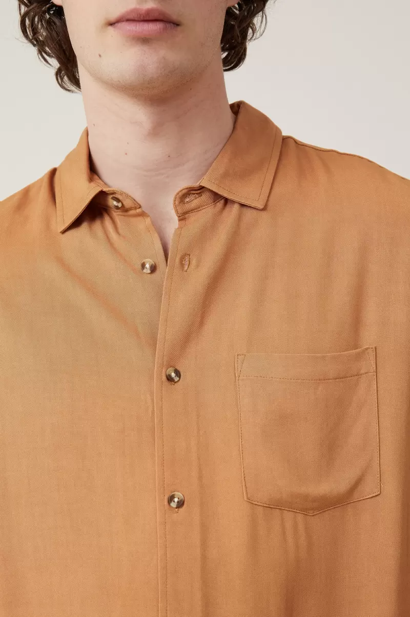Cuban Short Sleeve Shirt Affordable Men Cotton On Tan Shirts & Polos - 2