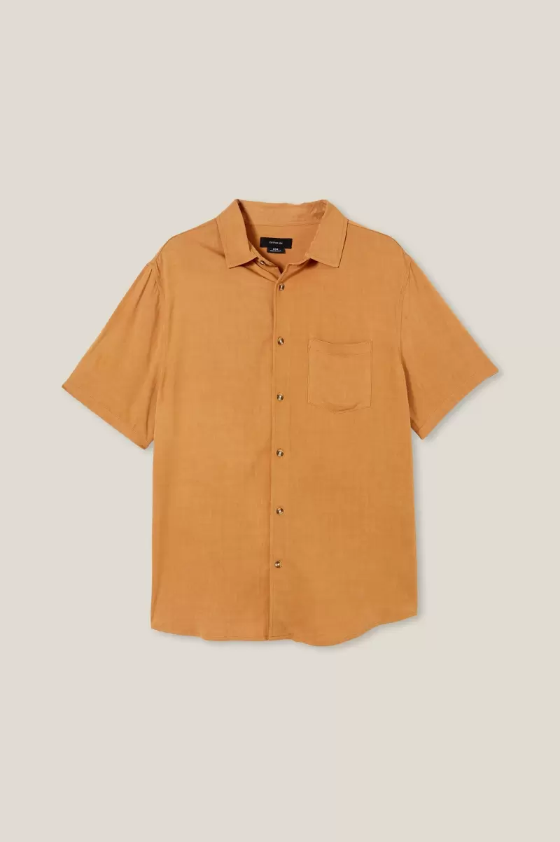 Cuban Short Sleeve Shirt Affordable Men Cotton On Tan Shirts & Polos - 3