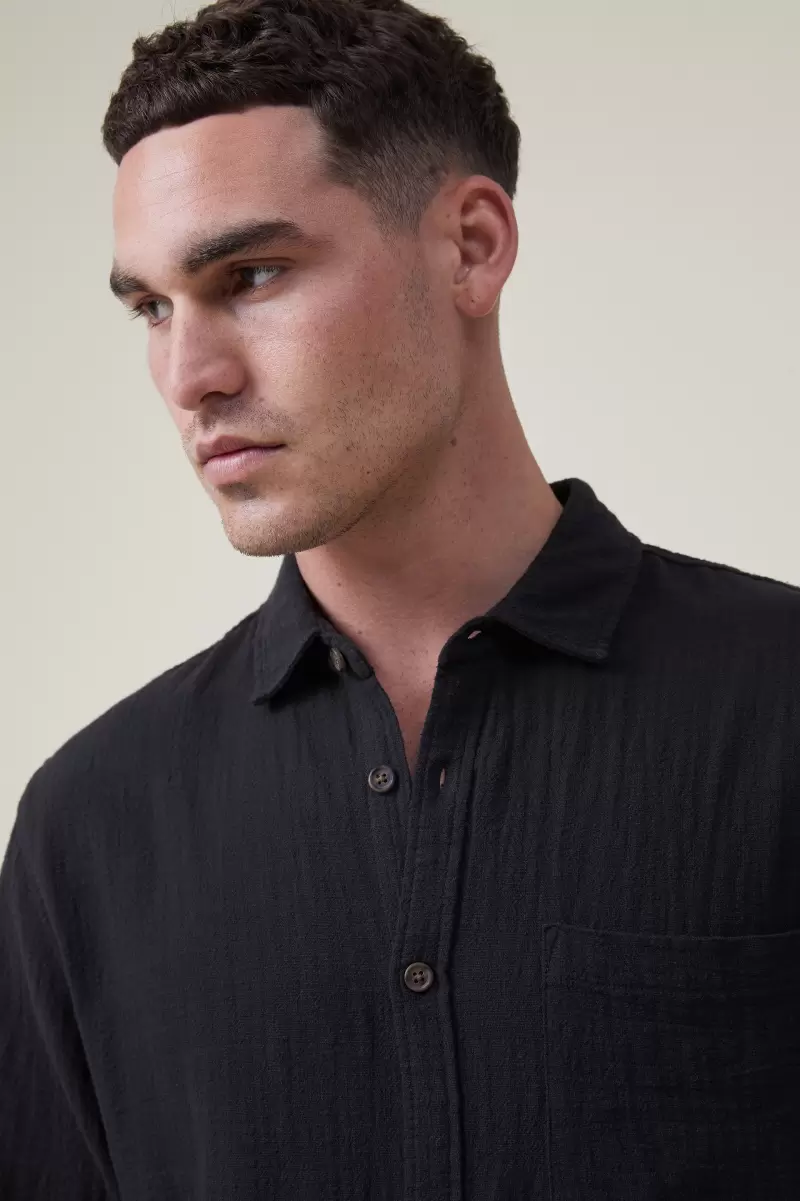 Washed Black Cheesecloth Portland Long Sleeve Shirt Men Cotton On Shirts & Polos Deal - 2