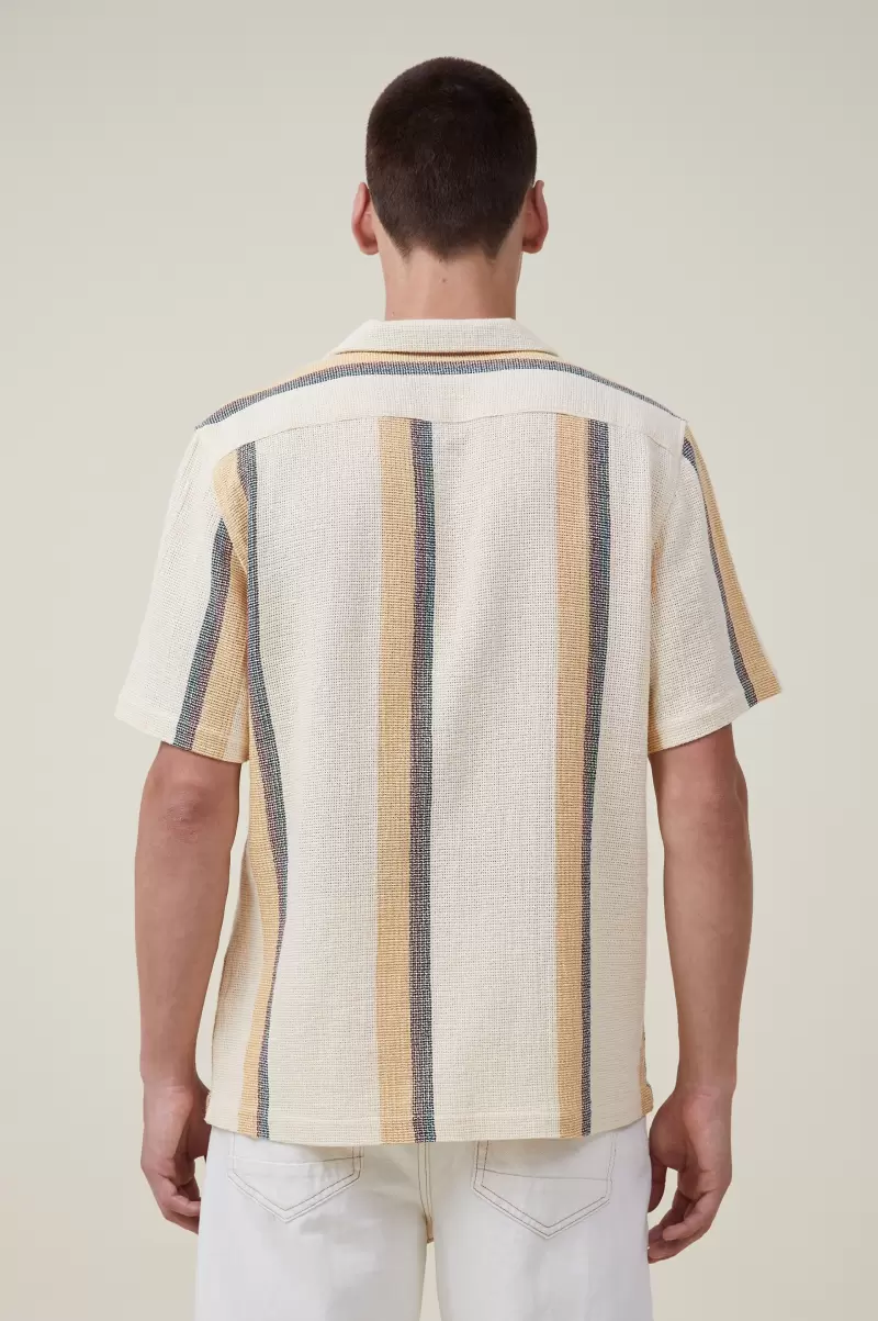 Shirts & Polos Men Cotton On Palma Short Sleeve Shirt Refashion Yellow Retro Stripe - 1