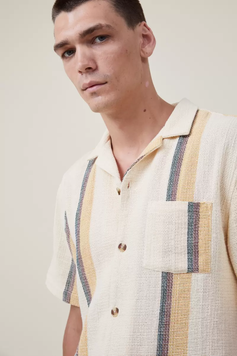 Shirts & Polos Men Cotton On Palma Short Sleeve Shirt Refashion Yellow Retro Stripe - 2