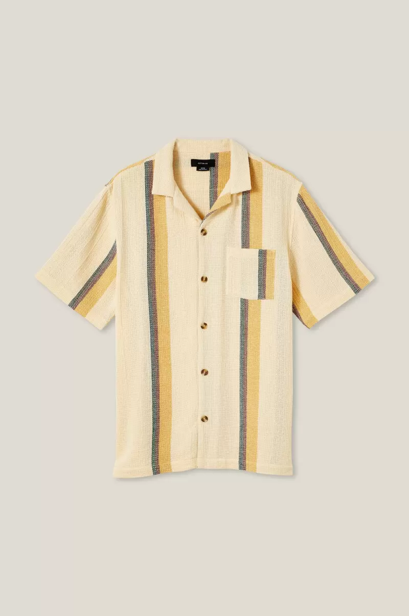 Shirts & Polos Men Cotton On Palma Short Sleeve Shirt Refashion Yellow Retro Stripe - 3