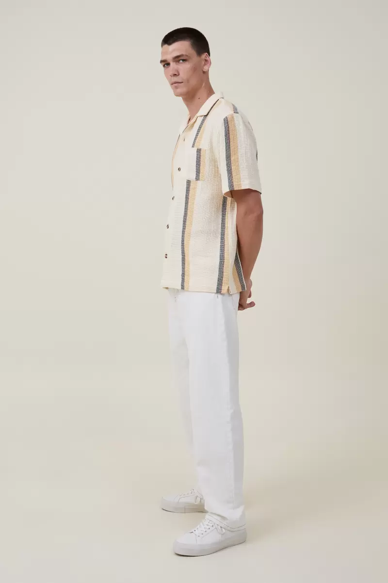 Shirts & Polos Men Cotton On Palma Short Sleeve Shirt Refashion Yellow Retro Stripe