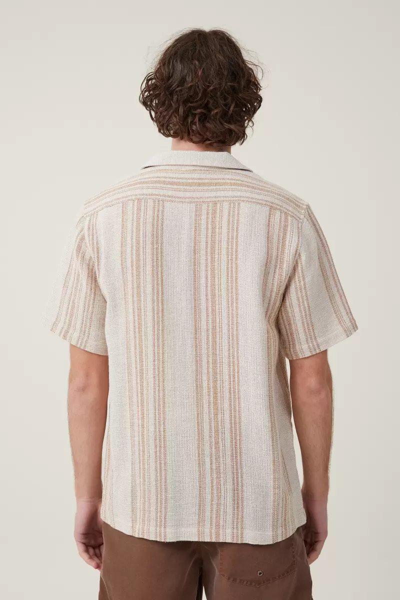 Tan Stripe Shirts & Polos Cotton On Men Fire Sale Palma Short Sleeve Shirt - 1