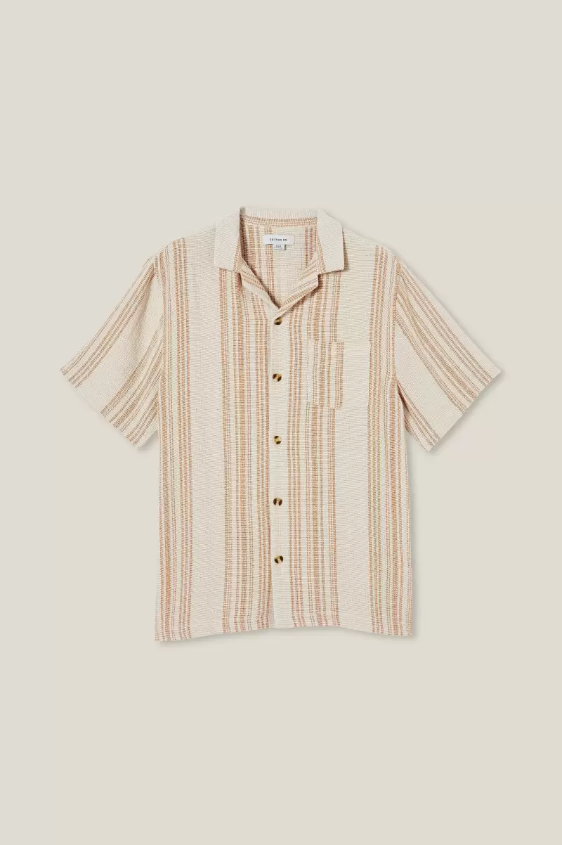 Tan Stripe Shirts & Polos Cotton On Men Fire Sale Palma Short Sleeve Shirt - 3