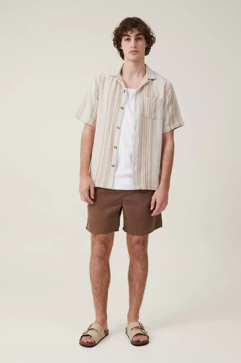 Tan Stripe Shirts & Polos Cotton On Men Fire Sale Palma Short Sleeve Shirt
