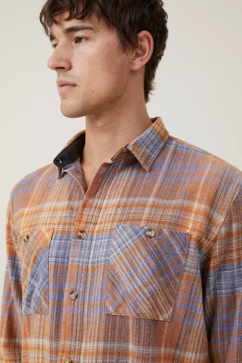 Aberdeen Long Sleeve Shirt Shirts & Polos Luxurious Burnt Orange Vintage Check Cotton On Men - 2