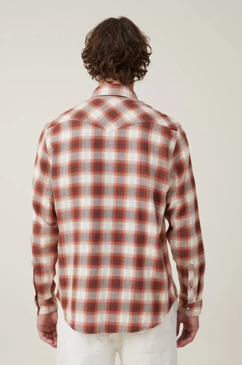 Red Ranch Check Cotton On Vivid Men Shirts & Polos Dallas Long Sleeve Shirt - 1