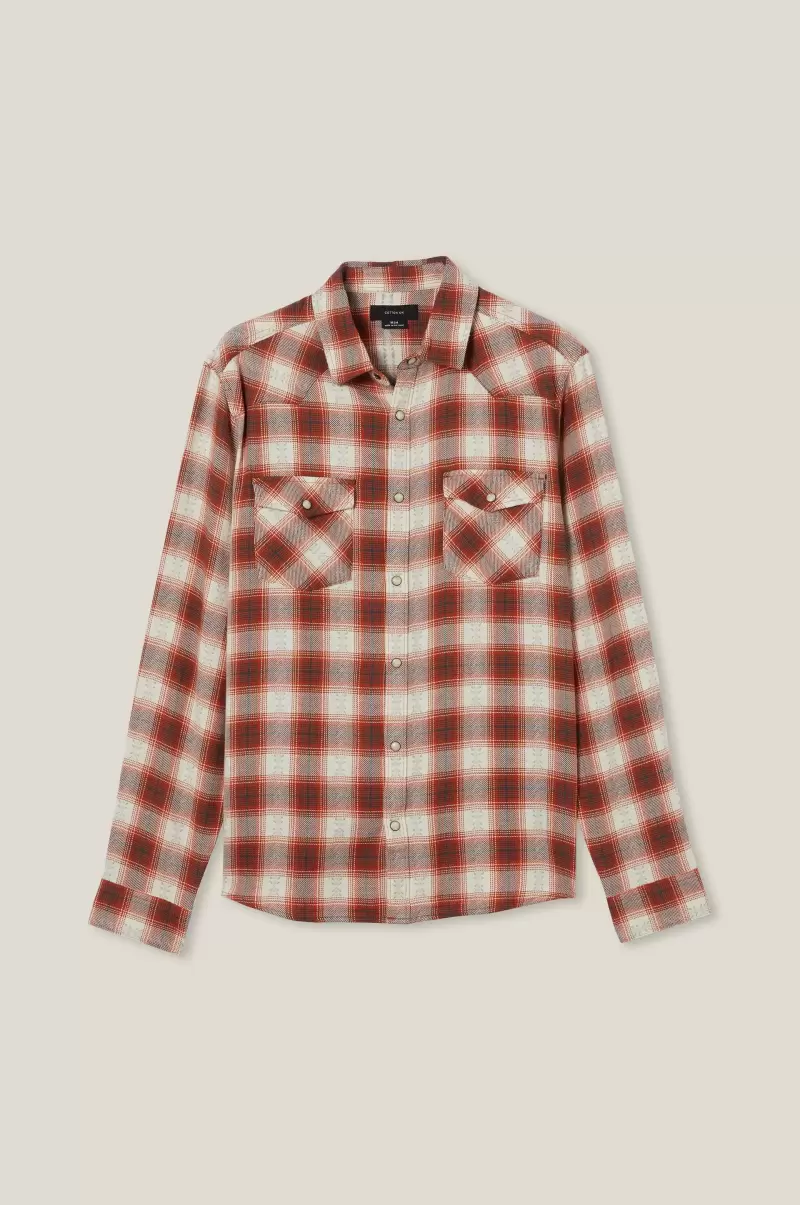 Red Ranch Check Cotton On Vivid Men Shirts & Polos Dallas Long Sleeve Shirt - 3