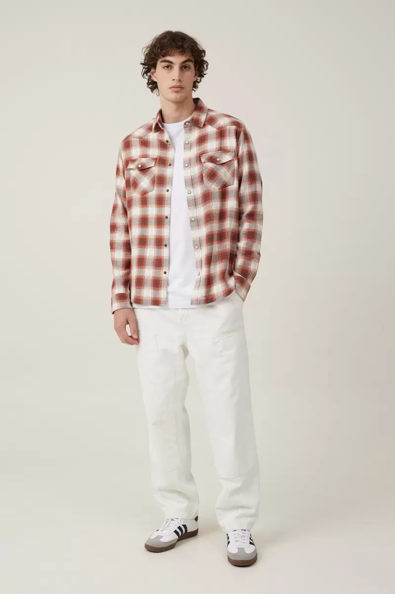 Red Ranch Check Cotton On Vivid Men Shirts & Polos Dallas Long Sleeve Shirt