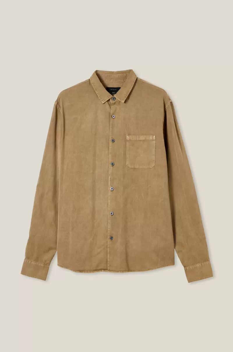 Stockholm Long Sleeve Shirt Men Biscuit Slub Cotton On Cheap Shirts & Polos - 3