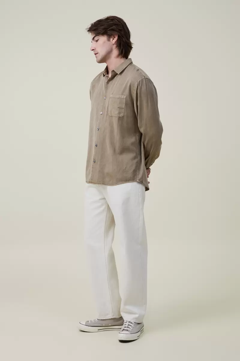 Stockholm Long Sleeve Shirt Men Biscuit Slub Cotton On Cheap Shirts & Polos